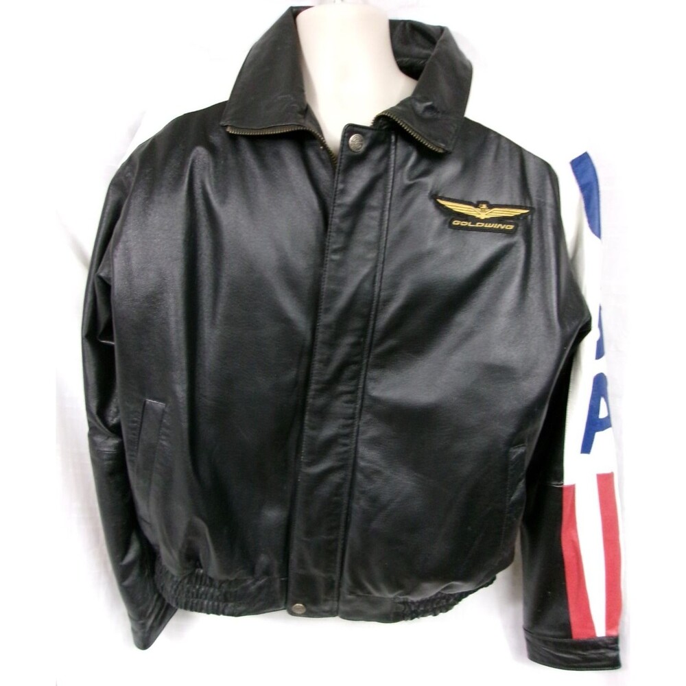 Vintage Oscar Piel USA American Flag Leather Jacket Men's Size 2XL Patriotic US
